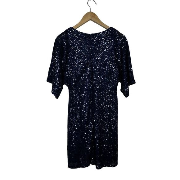 LULUS Weekender Navy Blue Sequin Faux-Wrap Mini Dress Size Medium - Picture 8 of 16